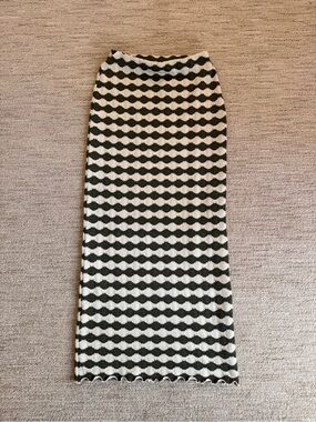 Topshop Dark Green and White Wave-Stripe Knit Maxi Skirt